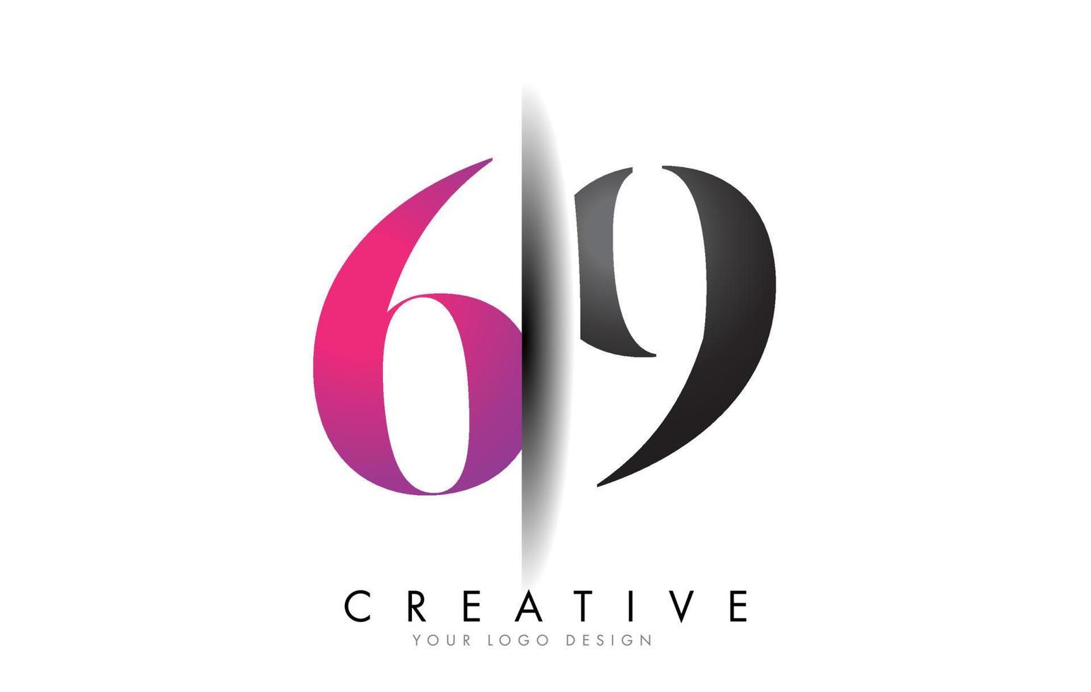 69 6 9 Grey and Pink Number Logo with Creative Shadow Cut Vector. vector
