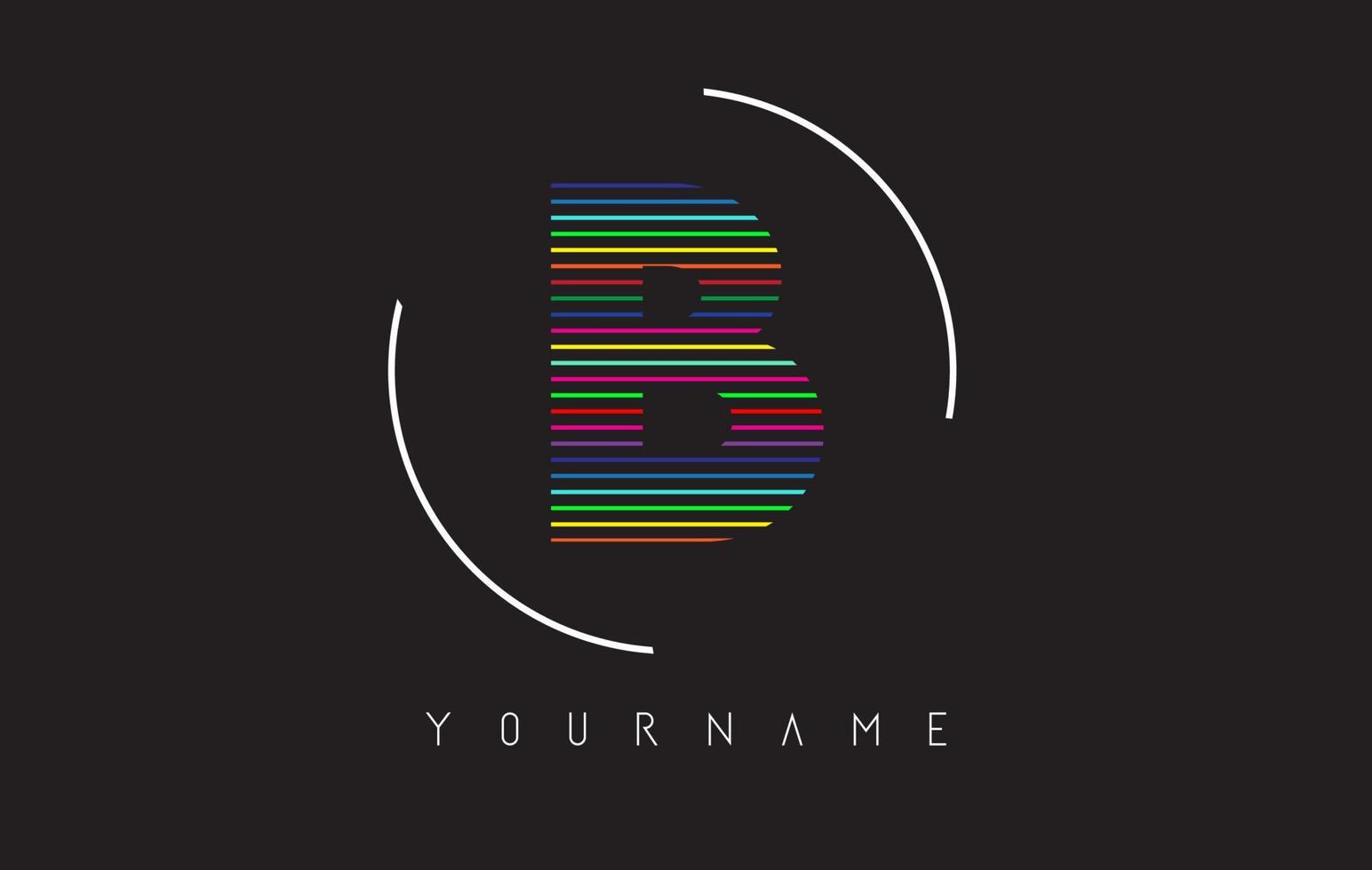 B Letter logo design with bright and bold rainbow lines and rounded frame. vector