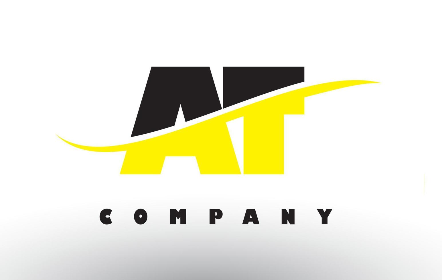 AT A T Black and Yellow Letter Logo with Swoosh. vector