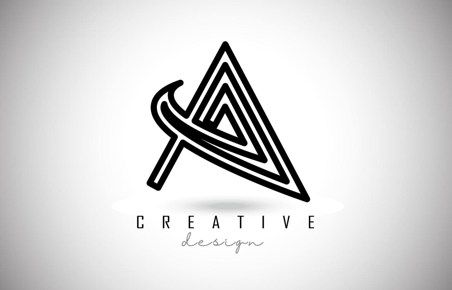 A Letter Logo Monogram Vector Design. Creative A Letter Icon with Black Lines