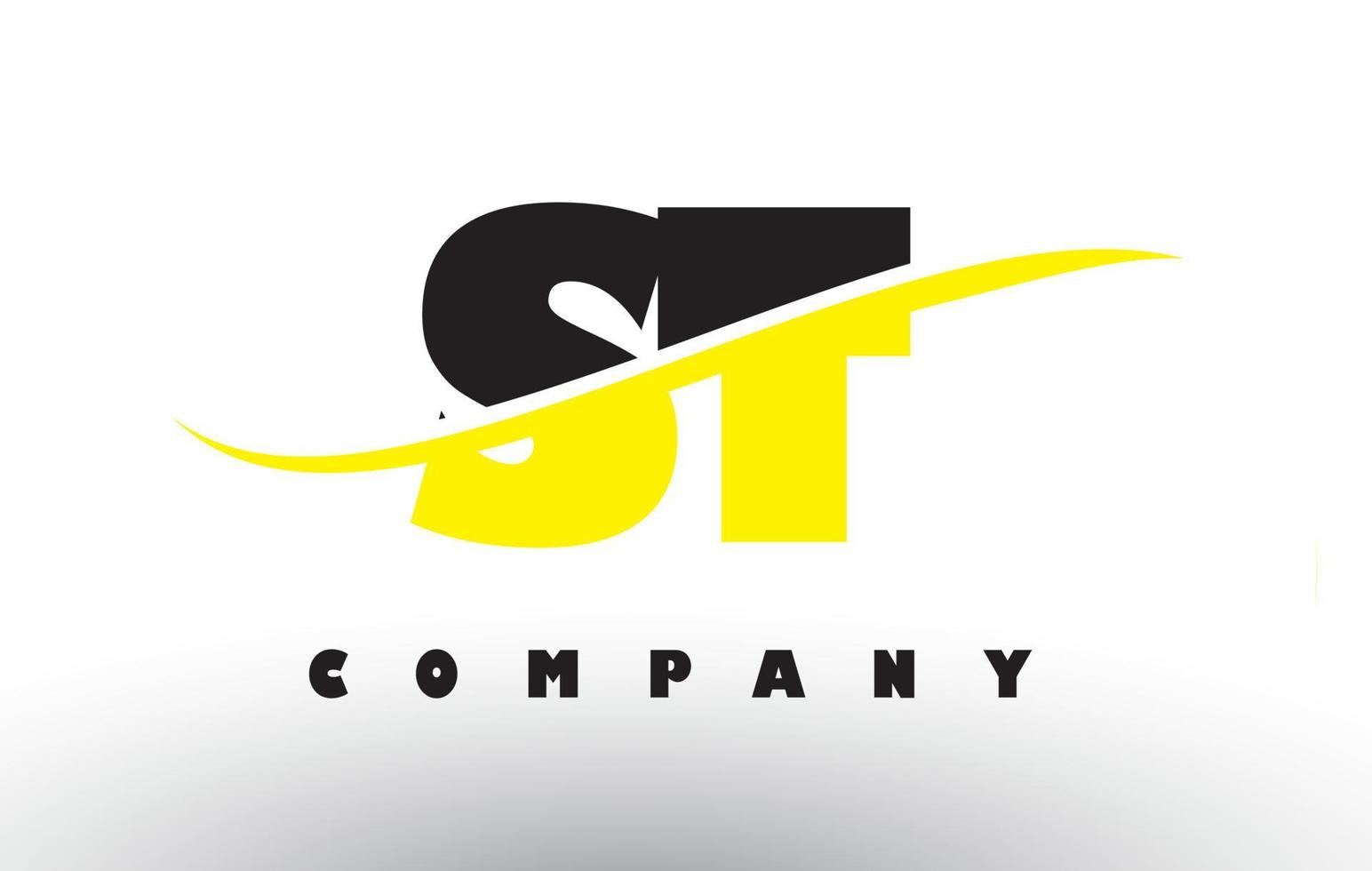 ST S T Black and Yellow Letter Logo with Swoosh. vector