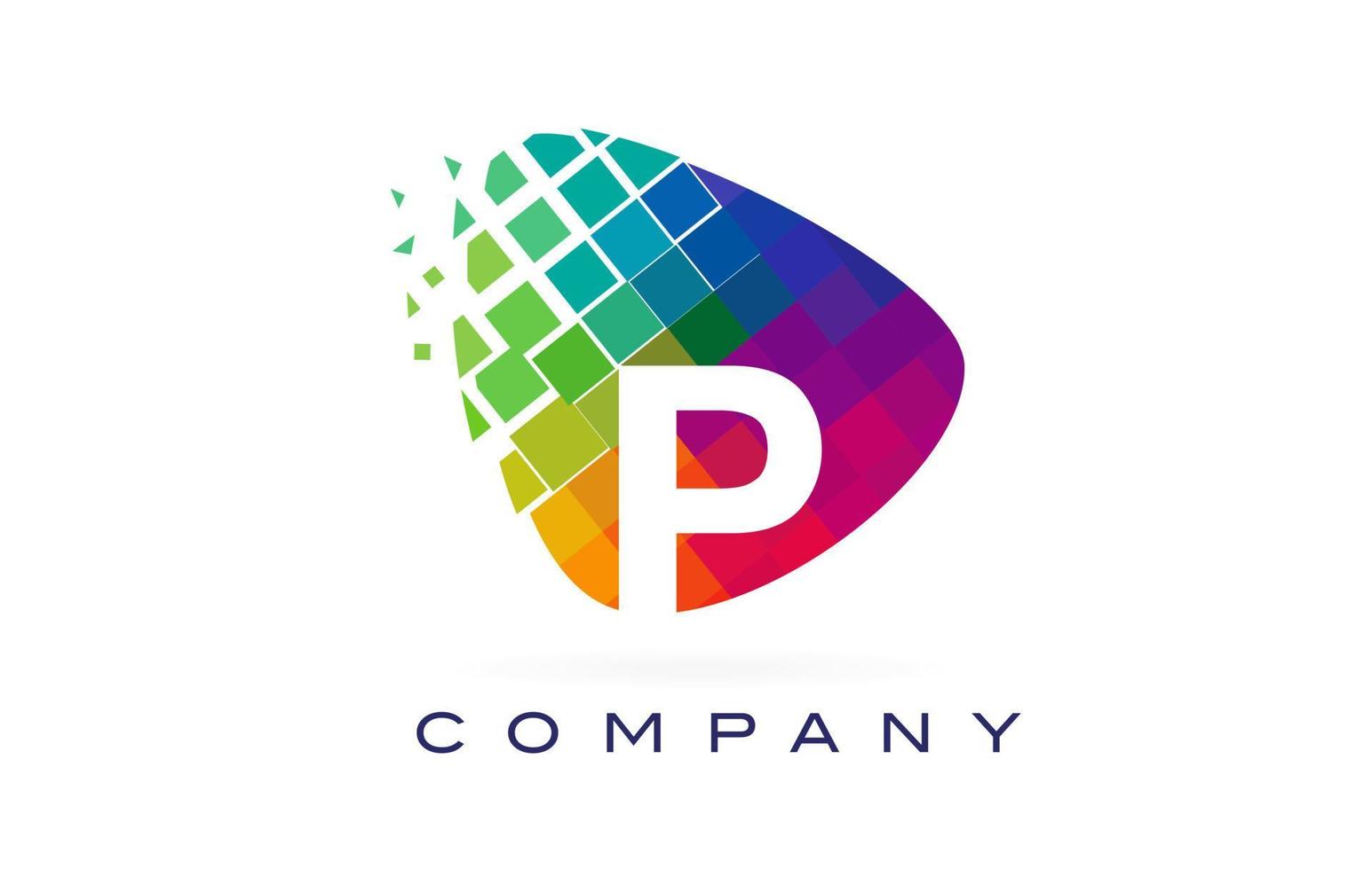 Letra p diseño de logotipo de arco iris colorido. vector