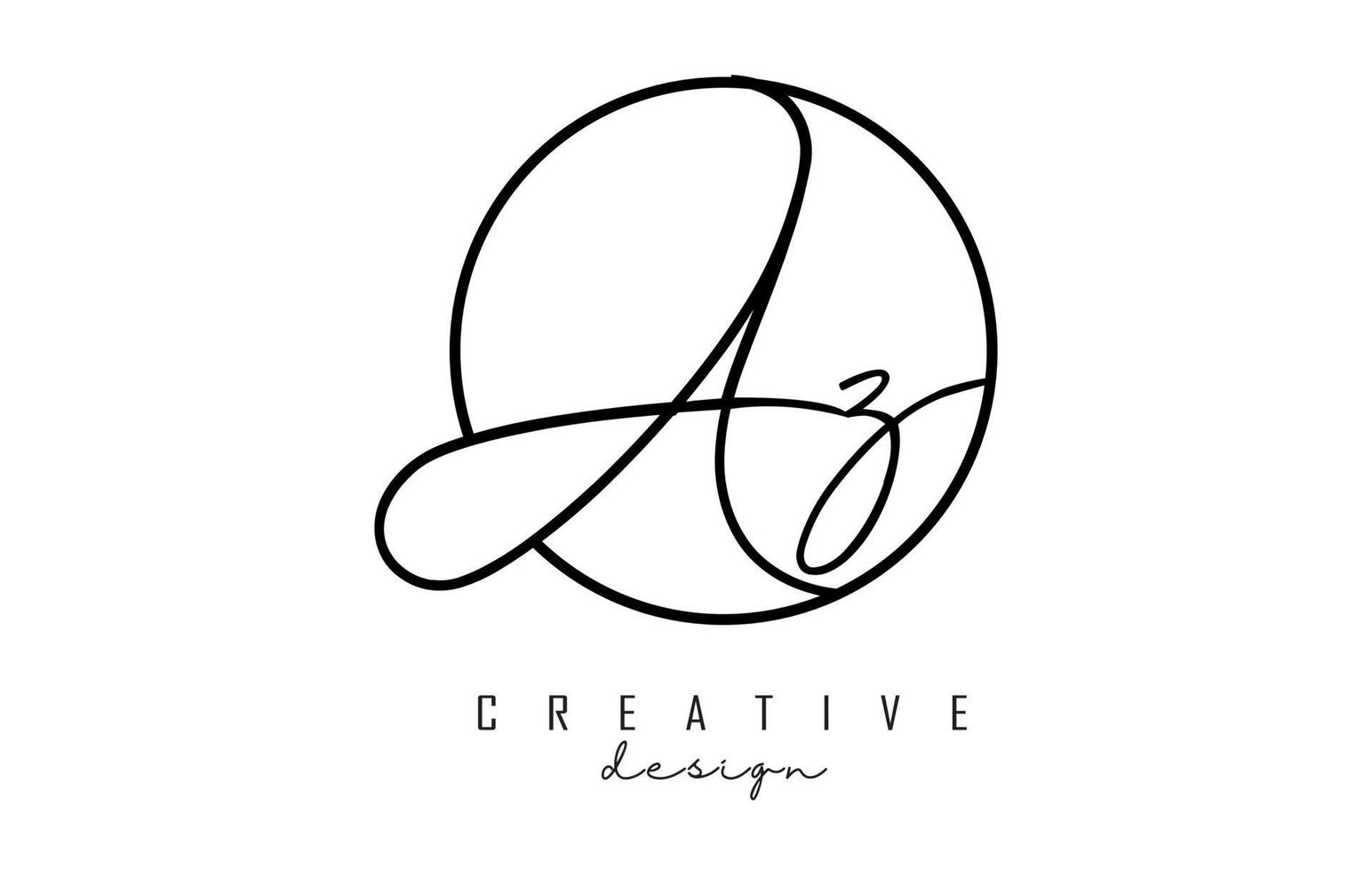 Handwriting letters AZ A Z logo design with simple circle vector illustration.