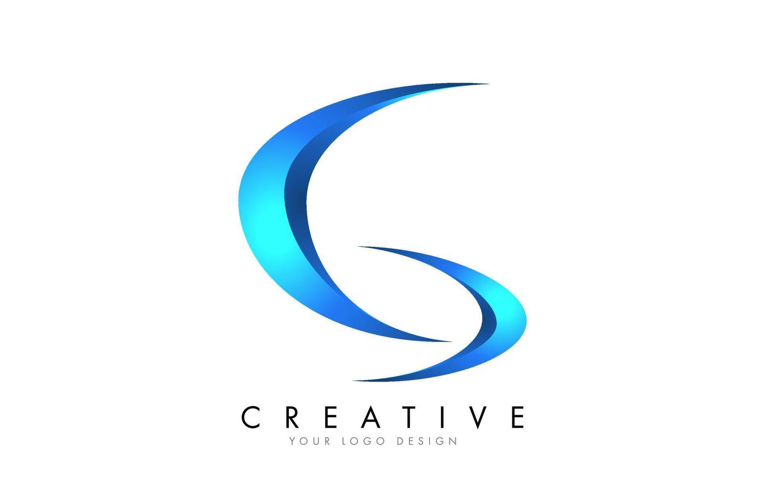 Logotipo de letra g creativo con swashes azules brillantes 3d. vector de icono de swoosh azul.