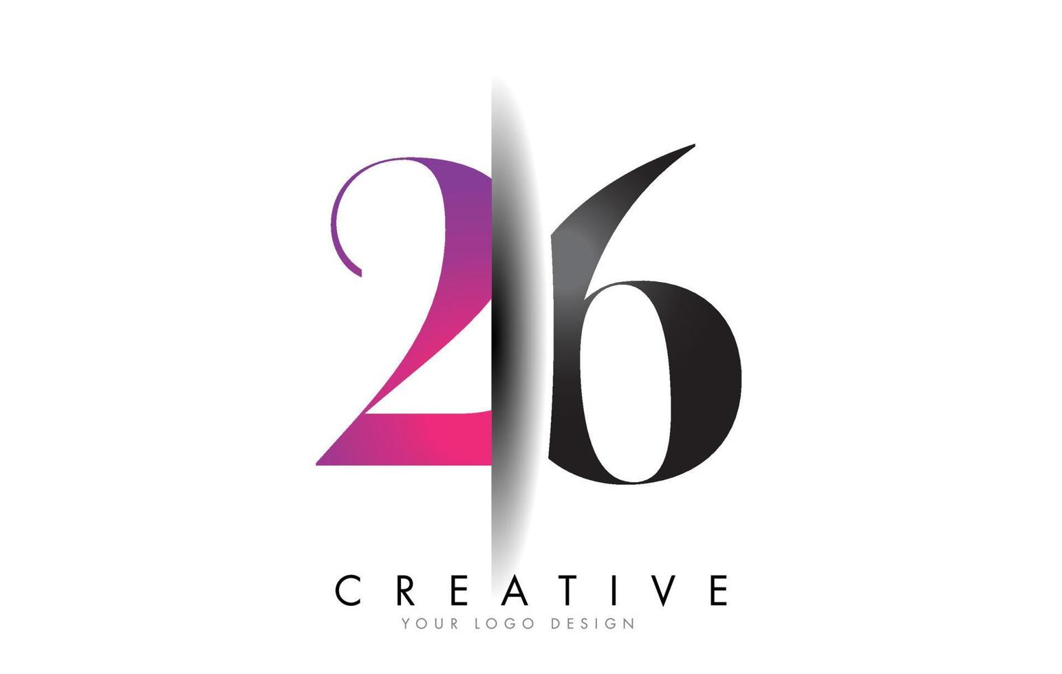 26 2 6 Grey and Pink Number Logo with Creative Shadow Cut Vector. vector