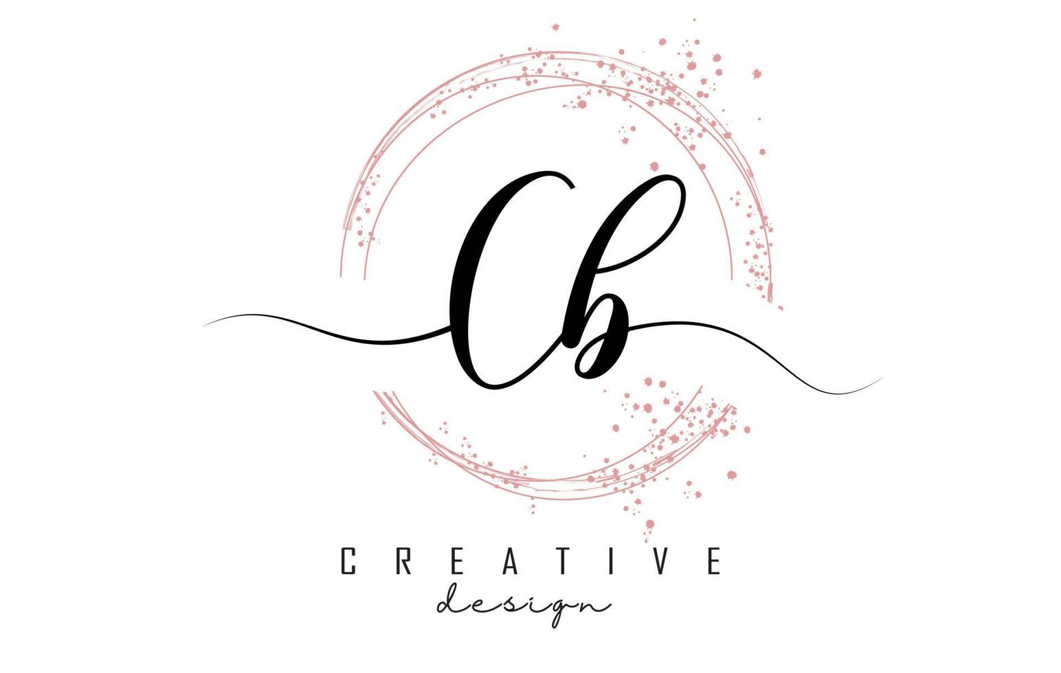 Logotipo de letra cb cb manuscrita con círculos brillantes con brillo rosa. vector