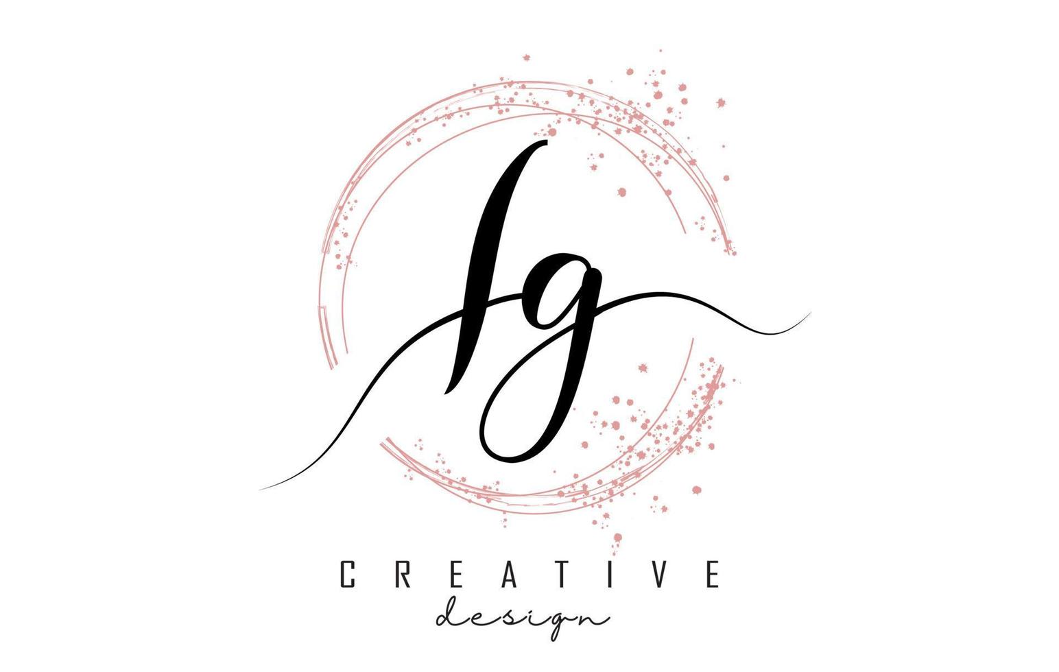 Handwritten IG I G letter logo with sparkling circles with pink glitter. vector