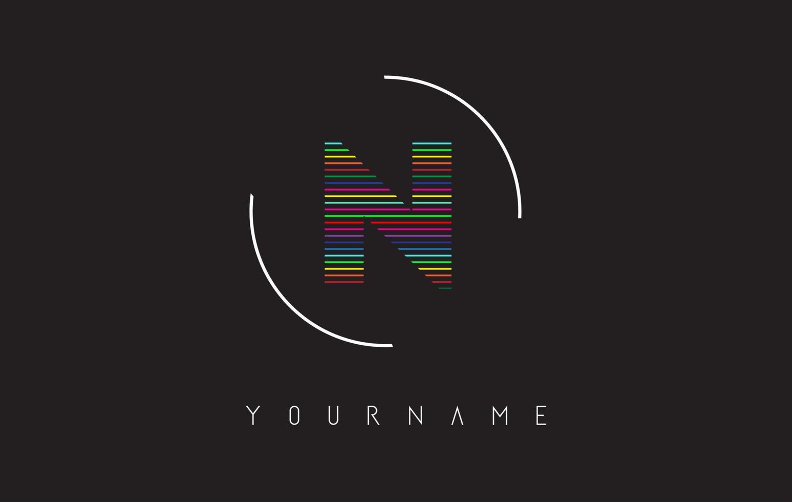 N Letter logo design with bright and bold rainbow lines and rounded frame. vector