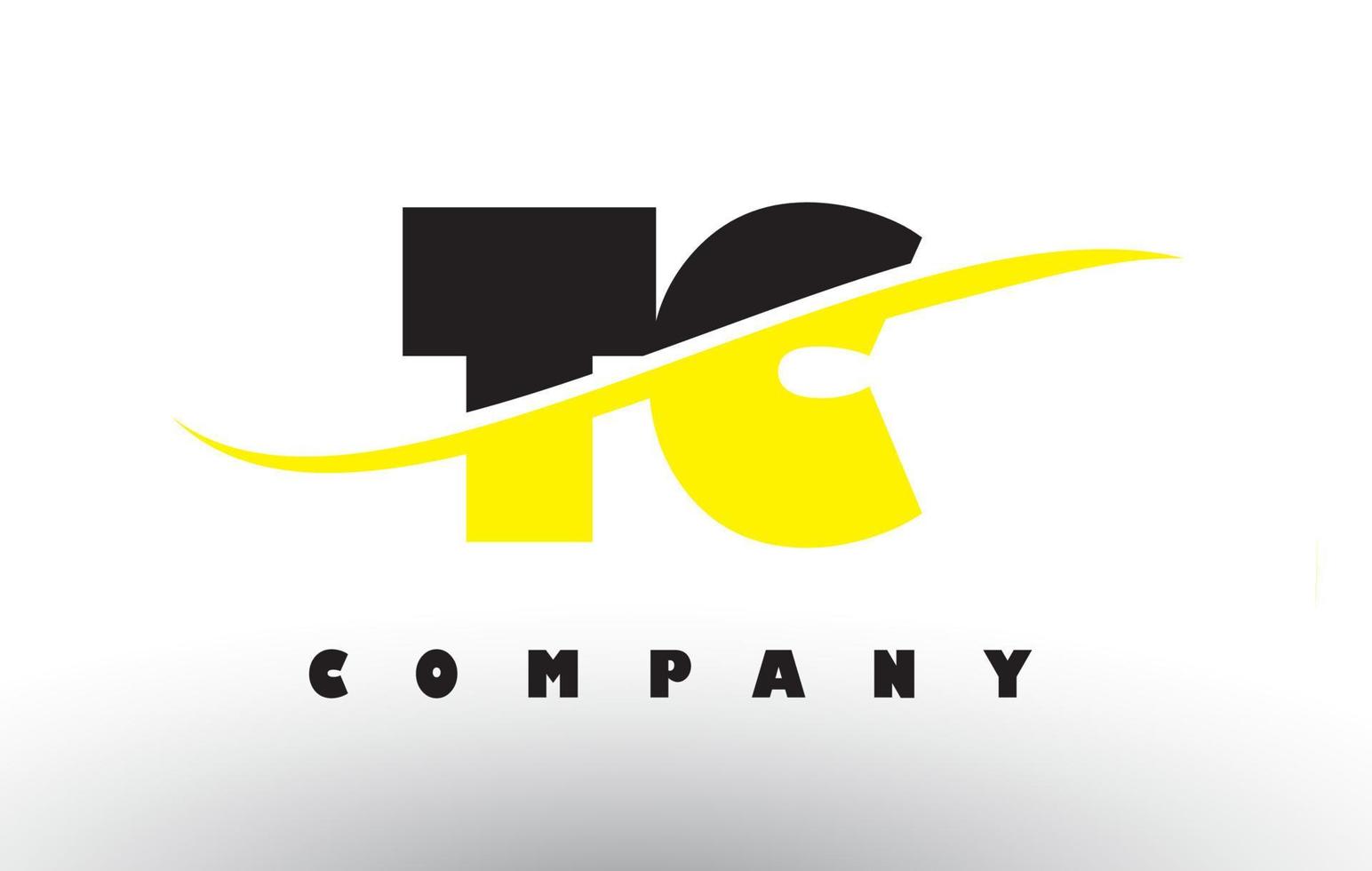 Logotipo de letra tc tc en negro y amarillo con swoosh. vector