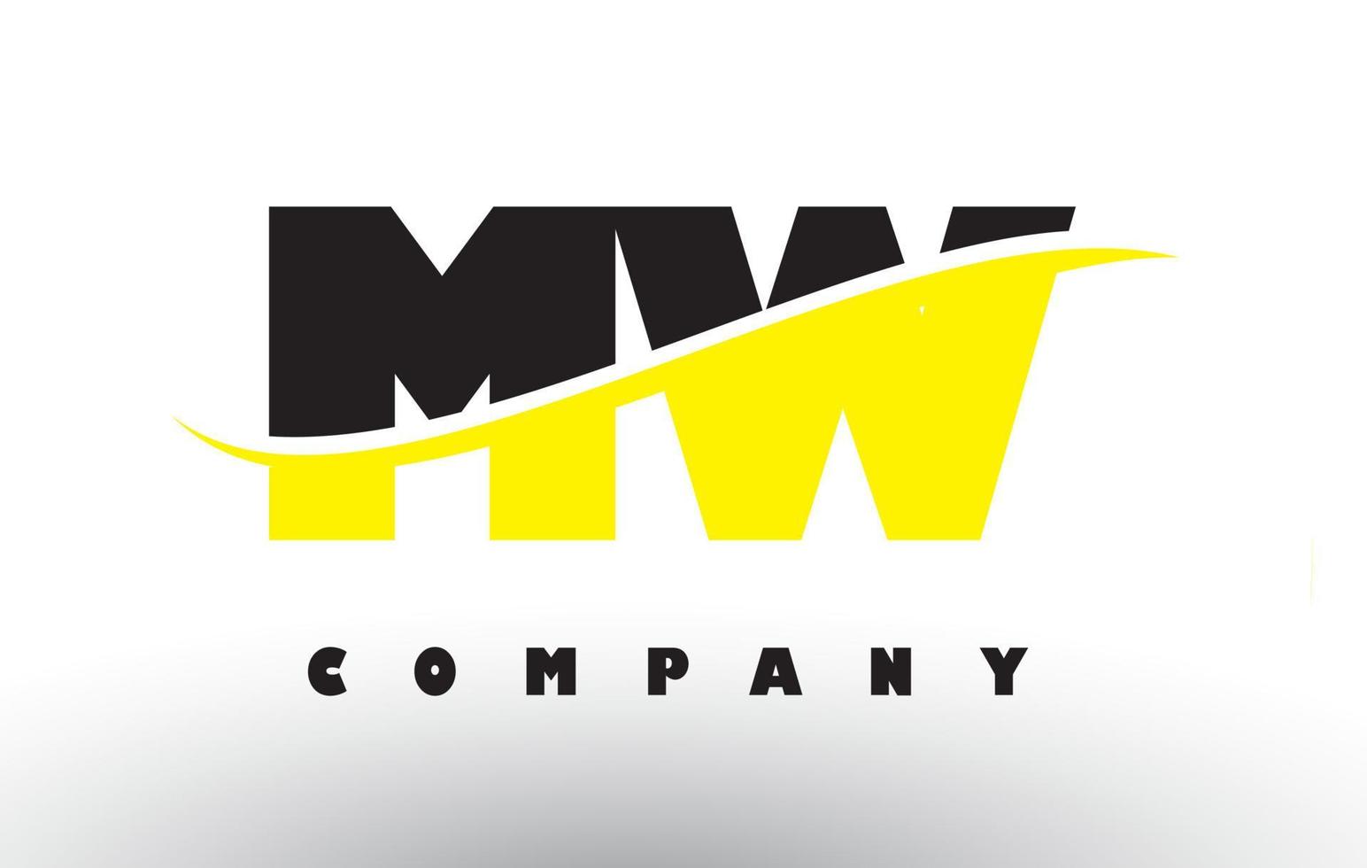 MW M W Black and Yellow Letter Logo with Swoosh. vector
