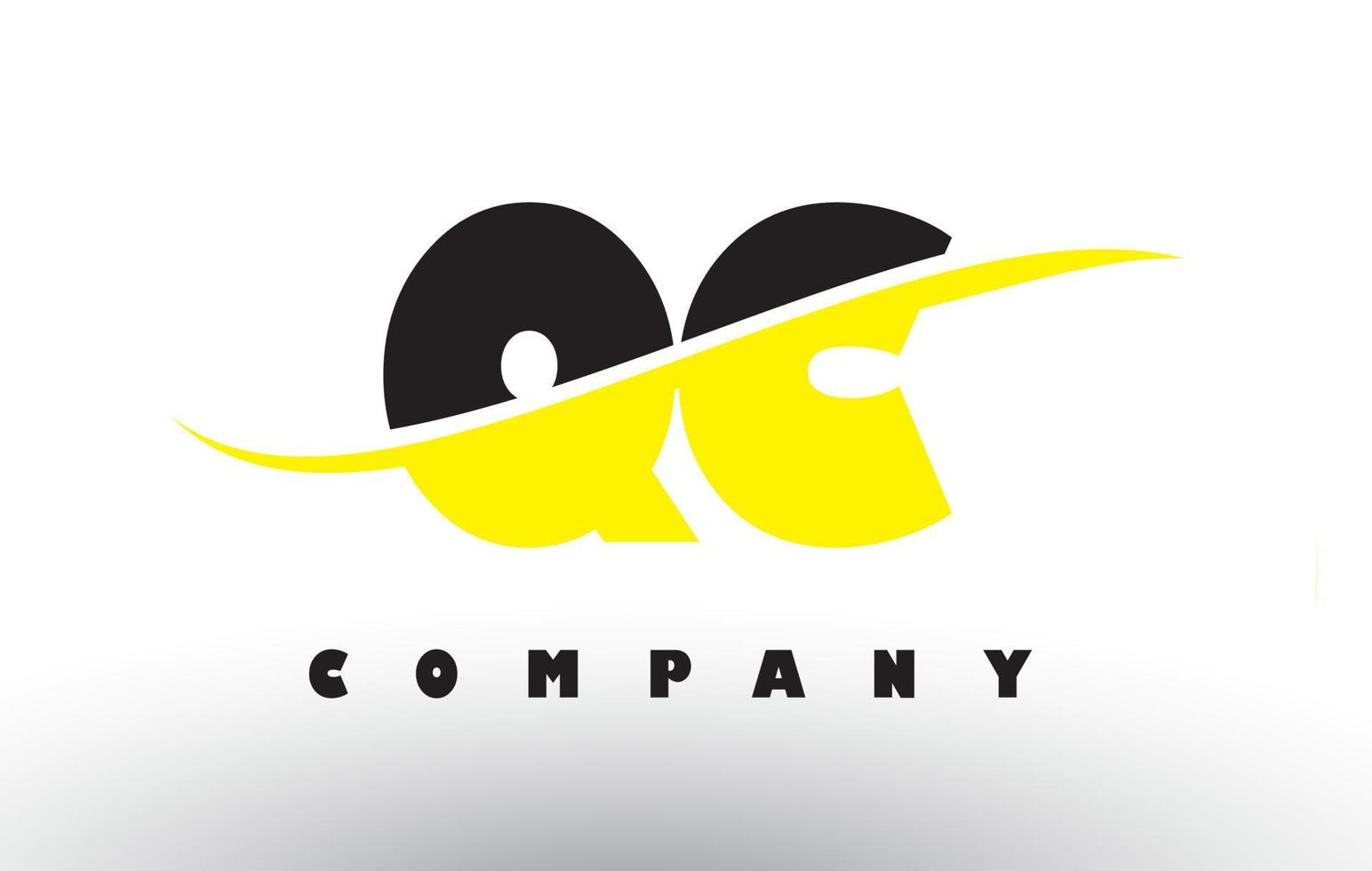 qc qc logo de letra negra y amarilla con swoosh. vector