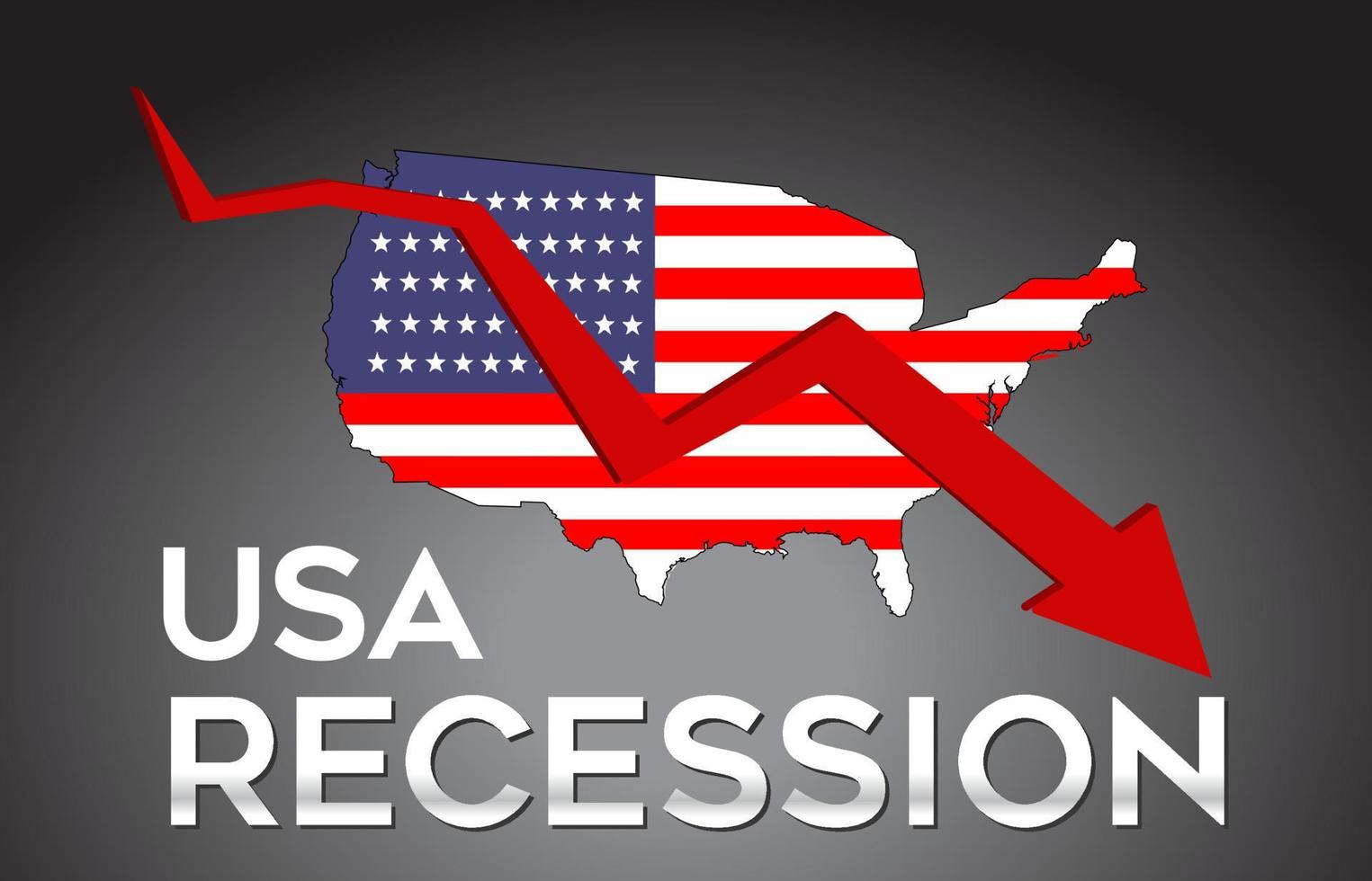Mapa del concepto creativo de la crisis económica de la recesión de Estados Unidos con la flecha del desplome económico. vector