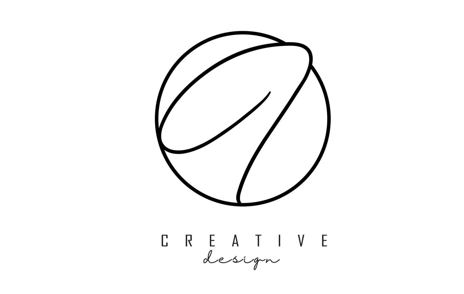 Handwriting letters I logo design with simple circle vector illustration.