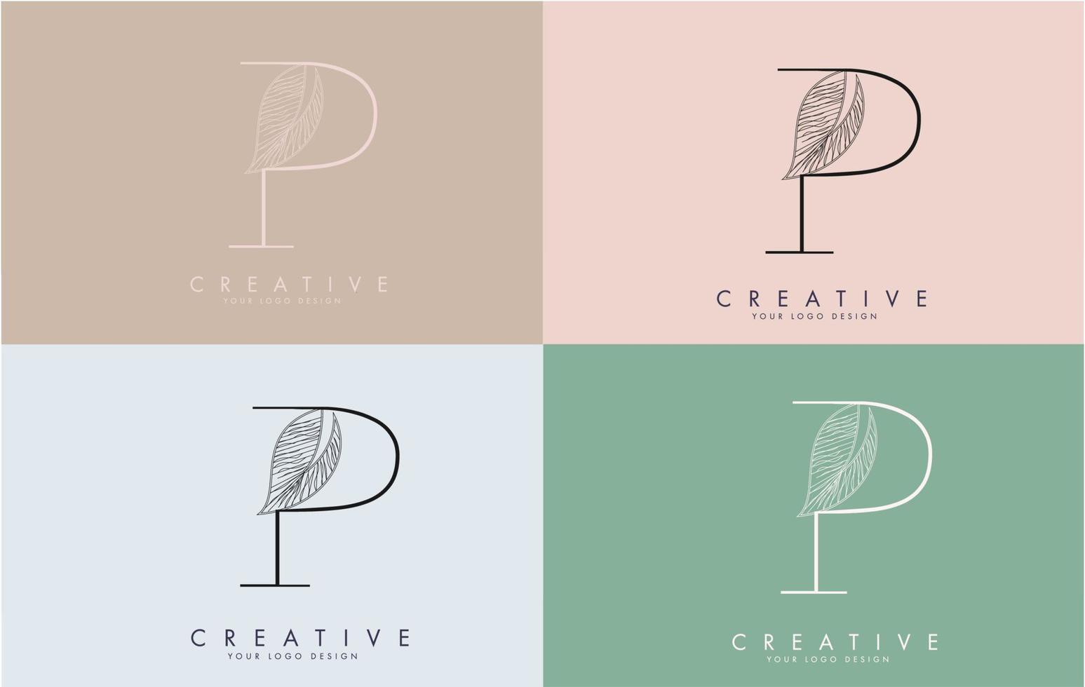 Outline Letter P Logo icon with Wired Leaf Concept Design on colorful backgrounds. vector