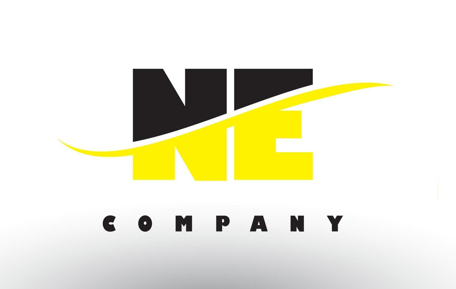 Logotipo de letra ne ne negro y amarillo con swoosh. vector