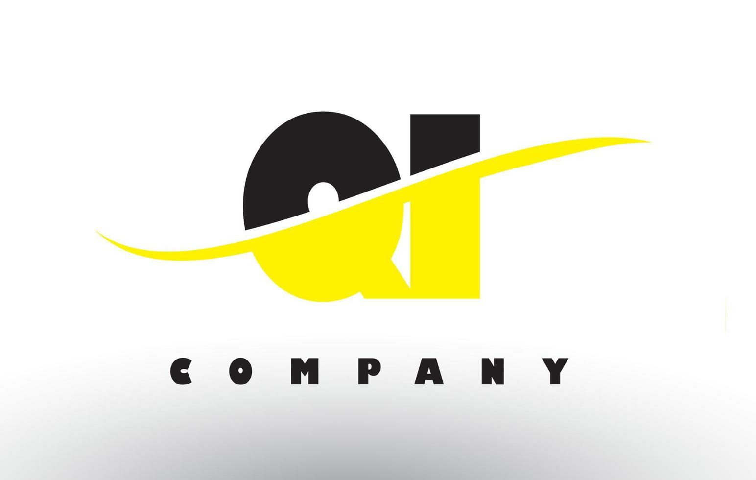 QI Q I Black and Yellow Letter Logo with Swoosh. vector