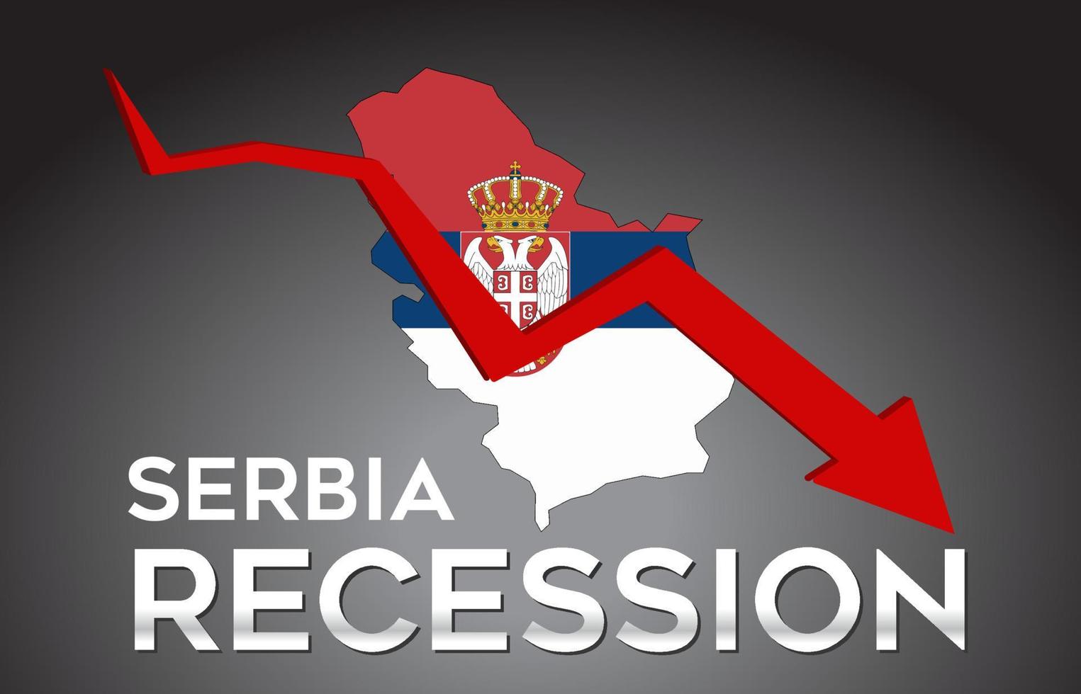 mapa del concepto creativo de la crisis económica de la recesión de serbia con la flecha del desplome económico. vector