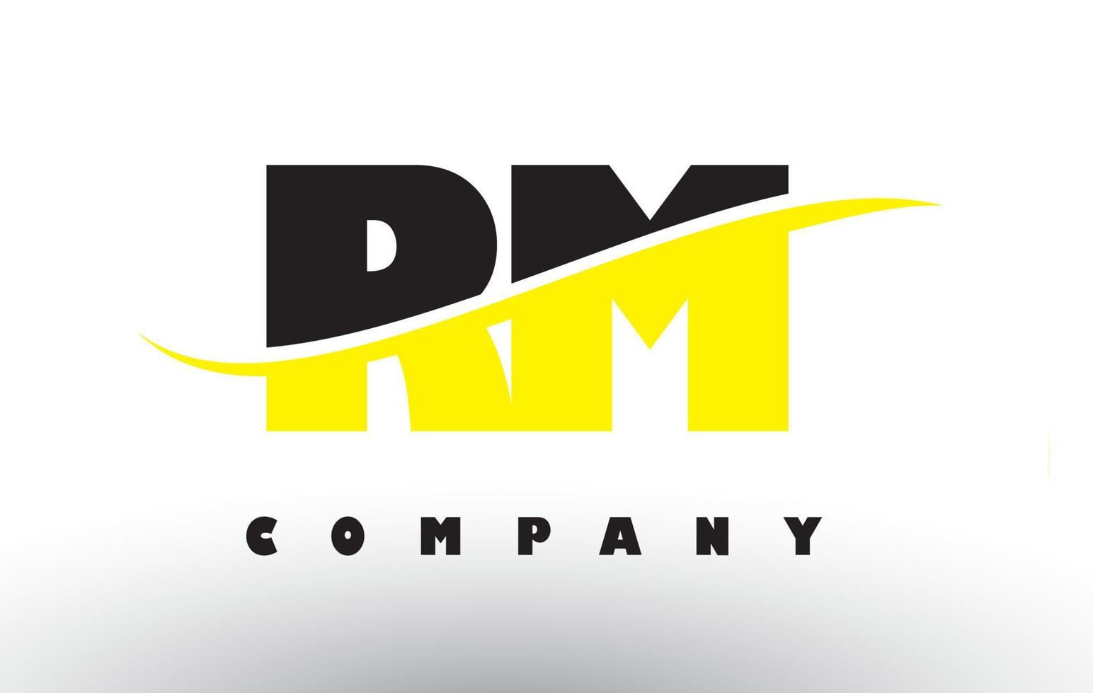 RM R M Black and Yellow Letter Logo with Swoosh. vector