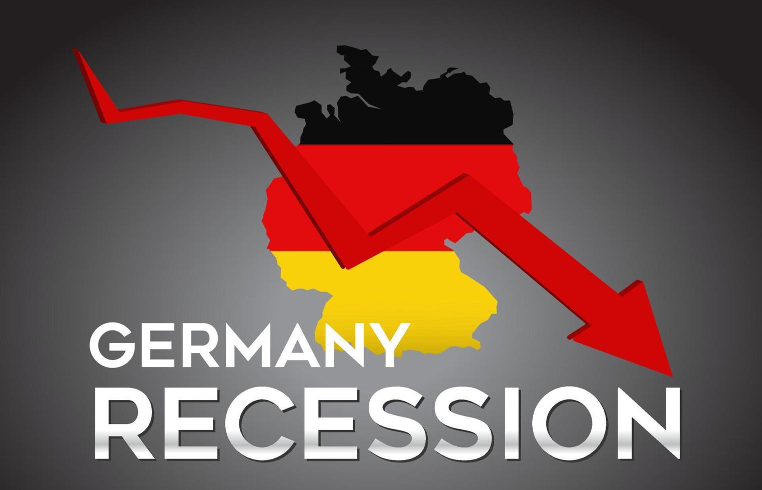 Mapa del concepto creativo de la crisis económica de la recesión de Alemania con la flecha del desplome económico. vector