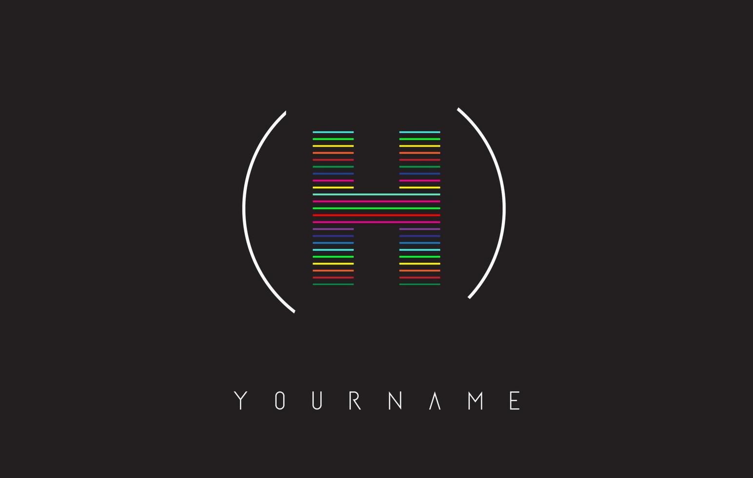 H Letter logo design with bright and bold rainbow lines and rounded frame. vector