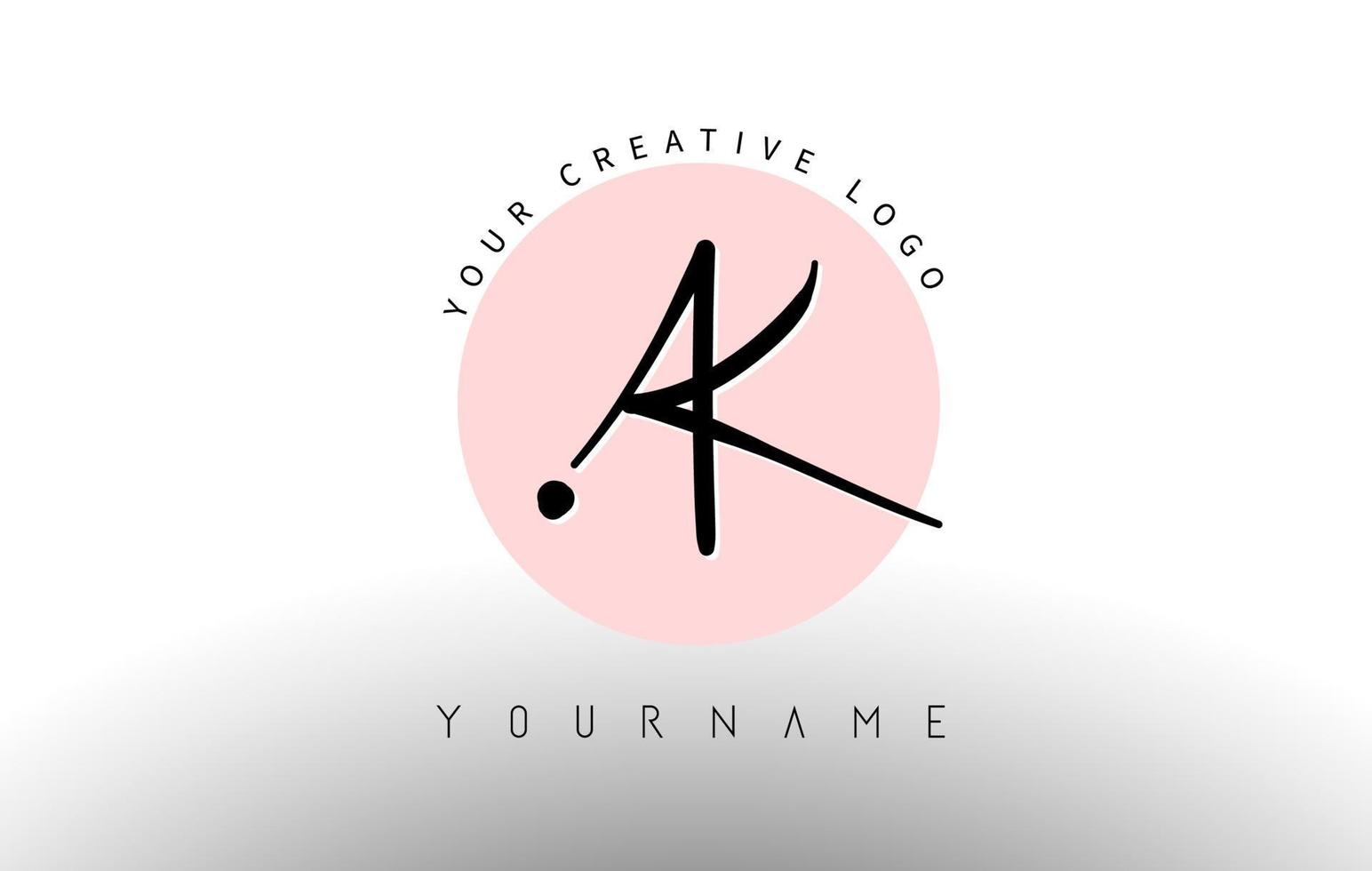 Handwritten Letters AK a k Logo with rounded lettering and pink circle background design. vector