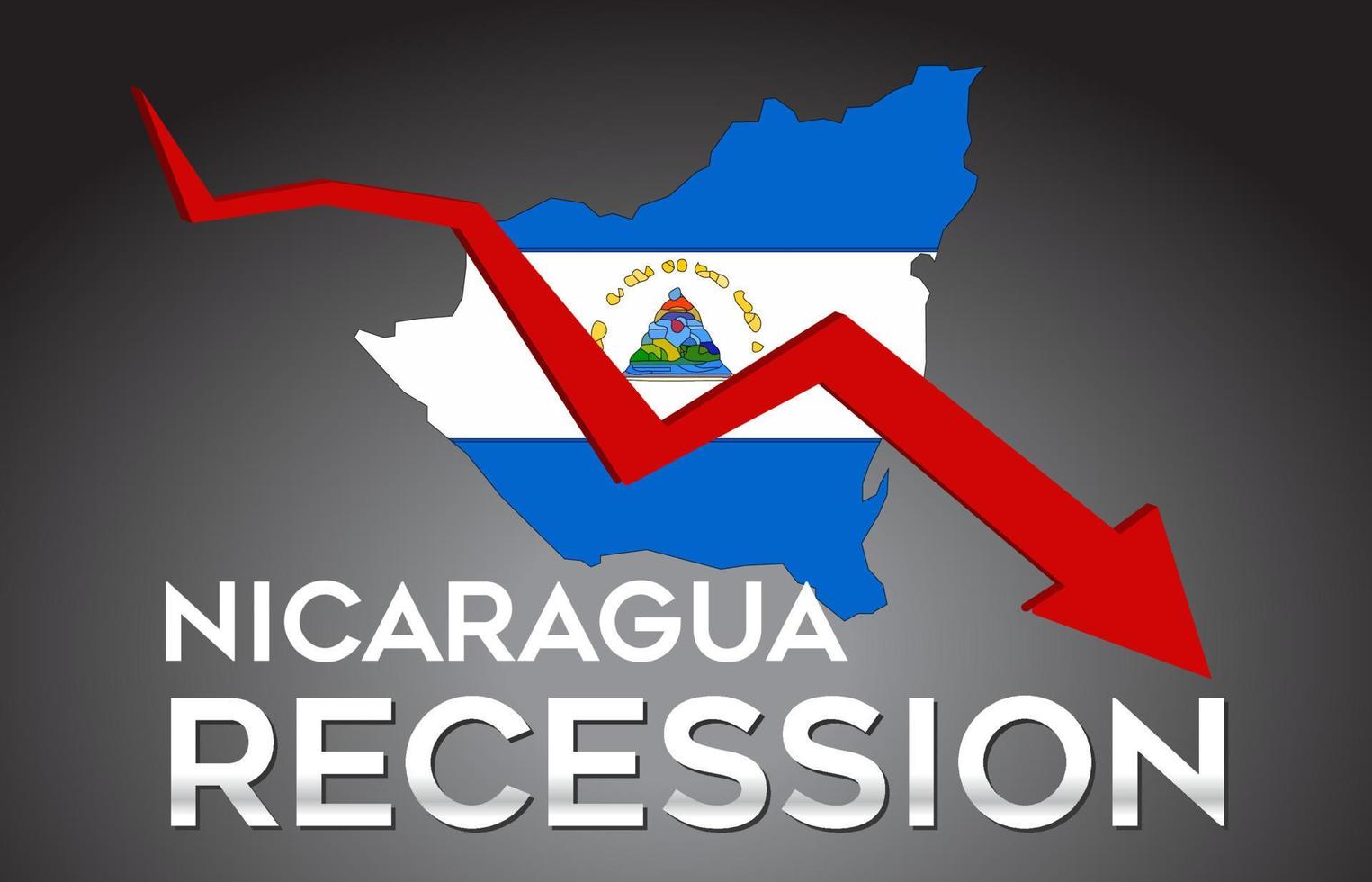 Mapa del concepto creativo de la crisis económica de la recesión de Nicaragua con la flecha del desplome económico. vector