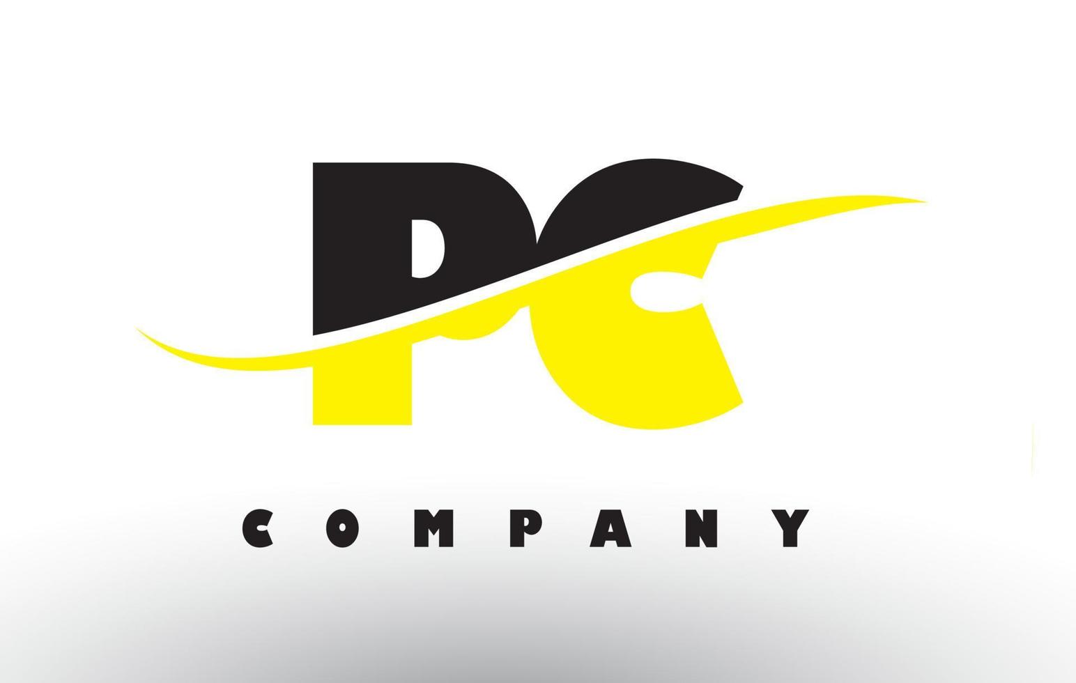 PC P C Black and Yellow Letter Logo with Swoosh. vector