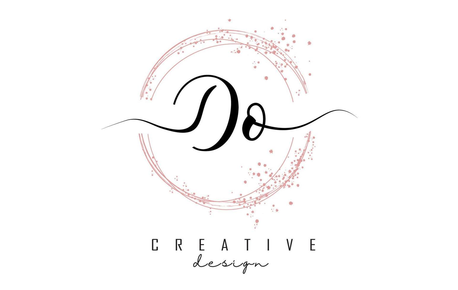 Handwritten DO D O n letter logo with sparkling circles with pink glitter. vector