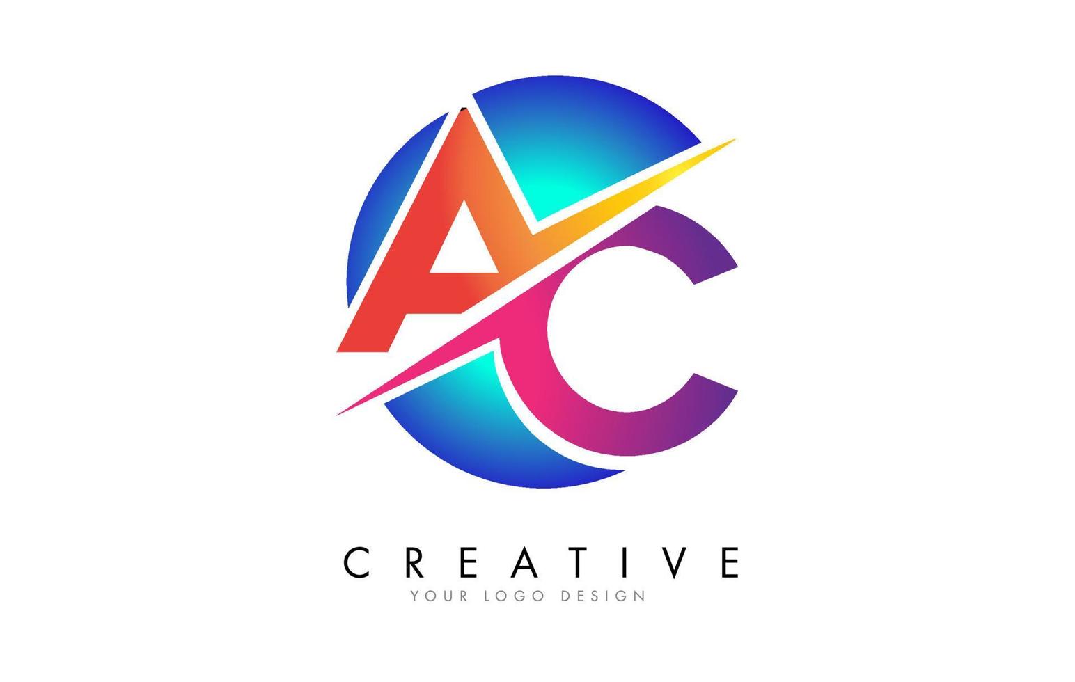 Colorful AC A C Letter Logo Design with a Creative Cut and Gradient Blue Rounded Background. vector