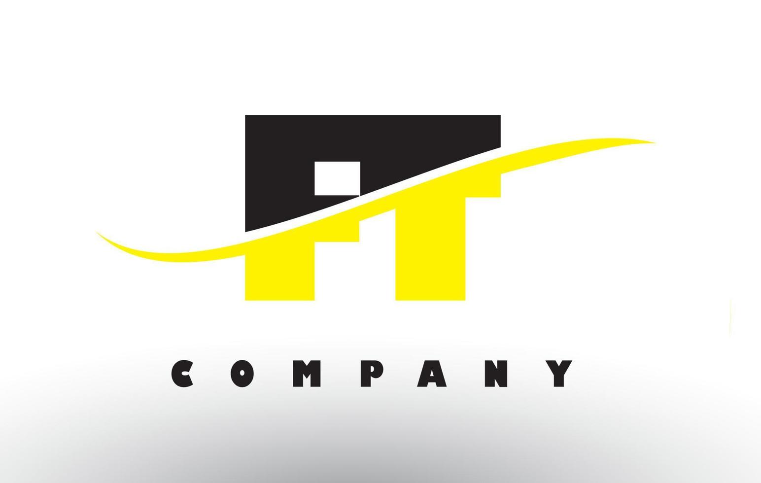 FT F T Black and Yellow Letter Logo with Swoosh. vector