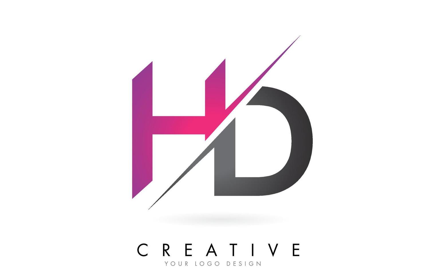 logo de letra hd hd con diseño de bloque de color y corte creativo. vector