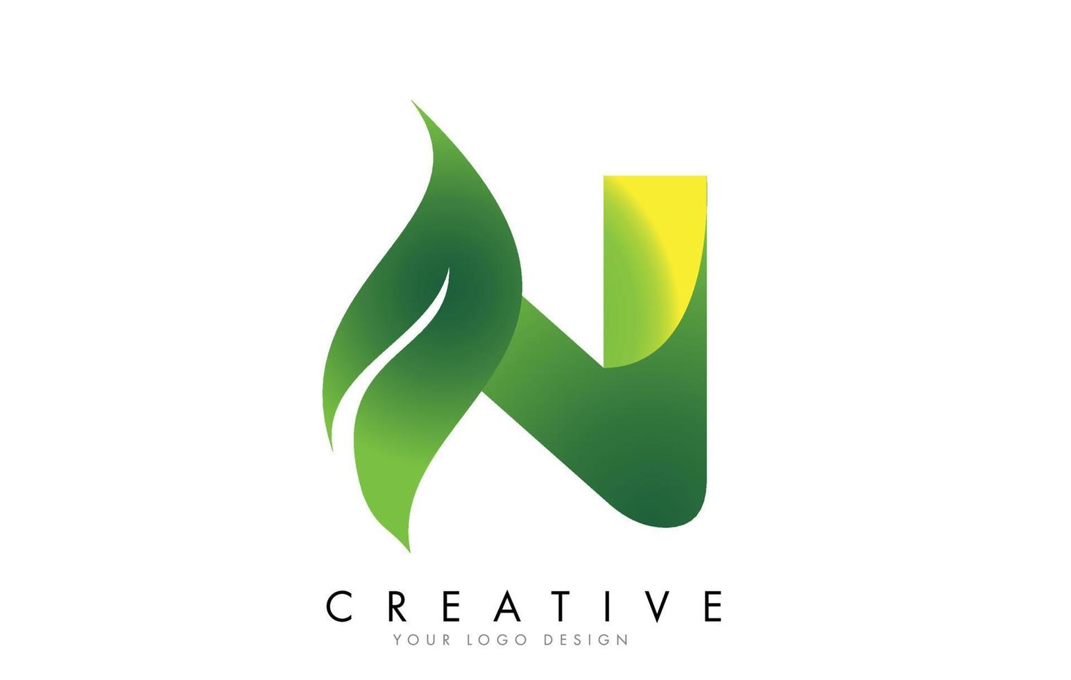 Letter N with eco leaf concept design. vector