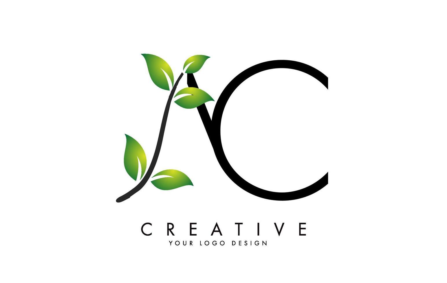Leaf Letters AC A C Logo Design with Green Leaves on a Branch. vector