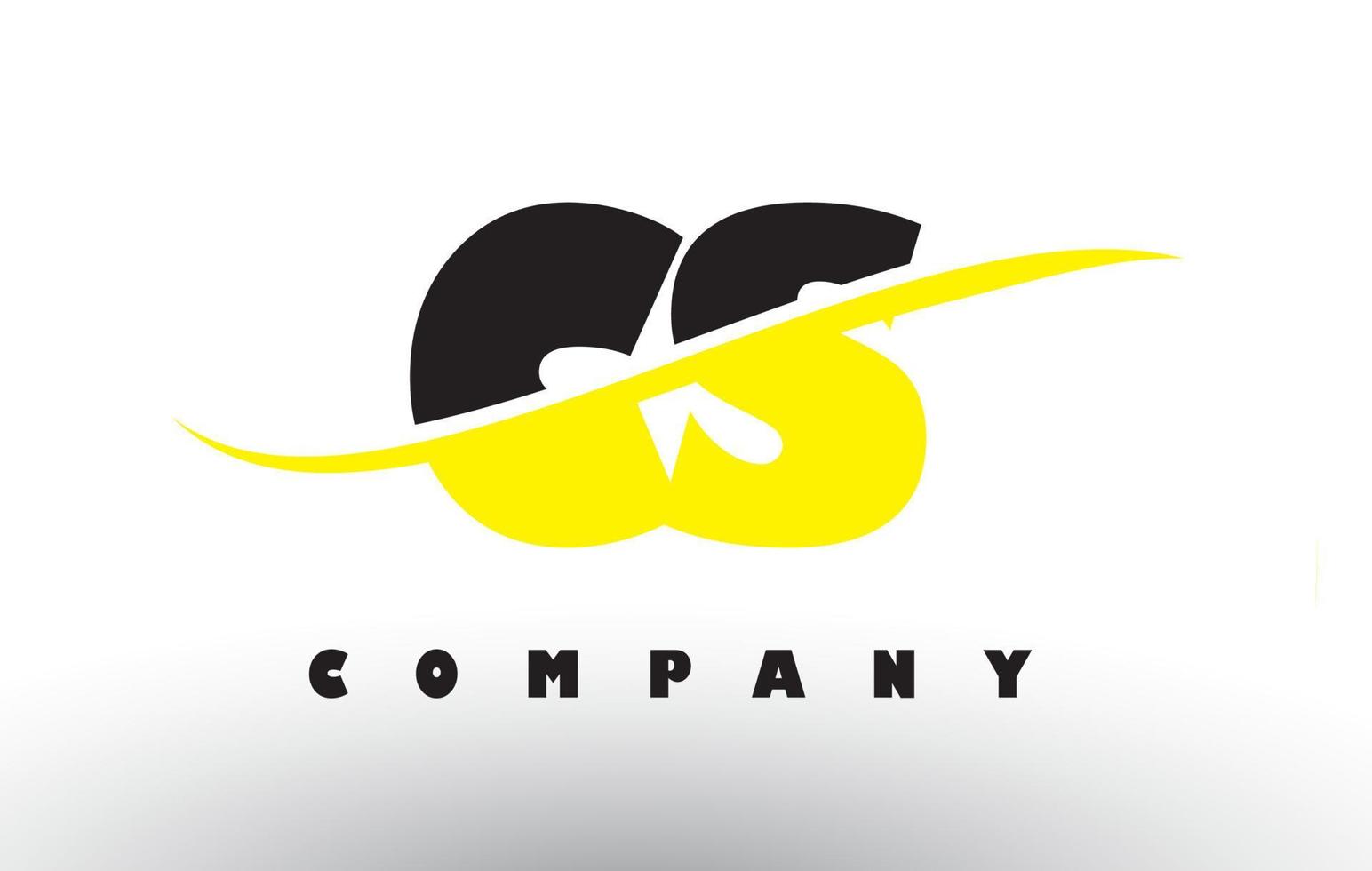 Logotipo de letra cs cs en negro y amarillo con swoosh. vector