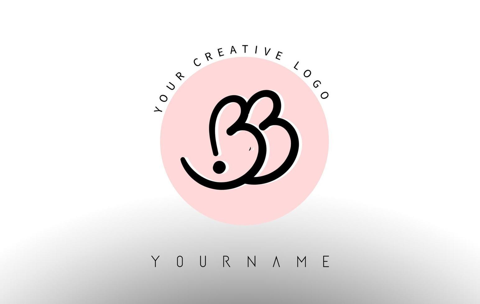 Handwritten Letters BB B b Logo with rounded lettering and pink circle background design. vector