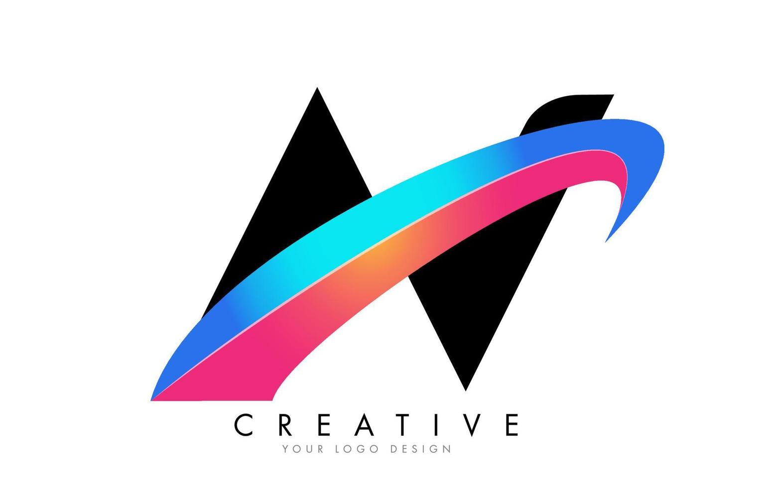 AV letter logo with bright gradient swash design. vector