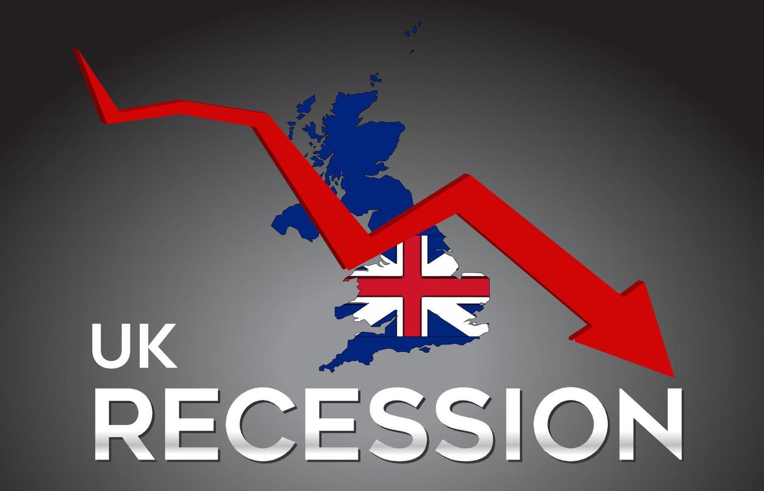 Mapa del concepto creativo de la crisis económica de la recesión del Reino Unido con la flecha del desplome económico. vector