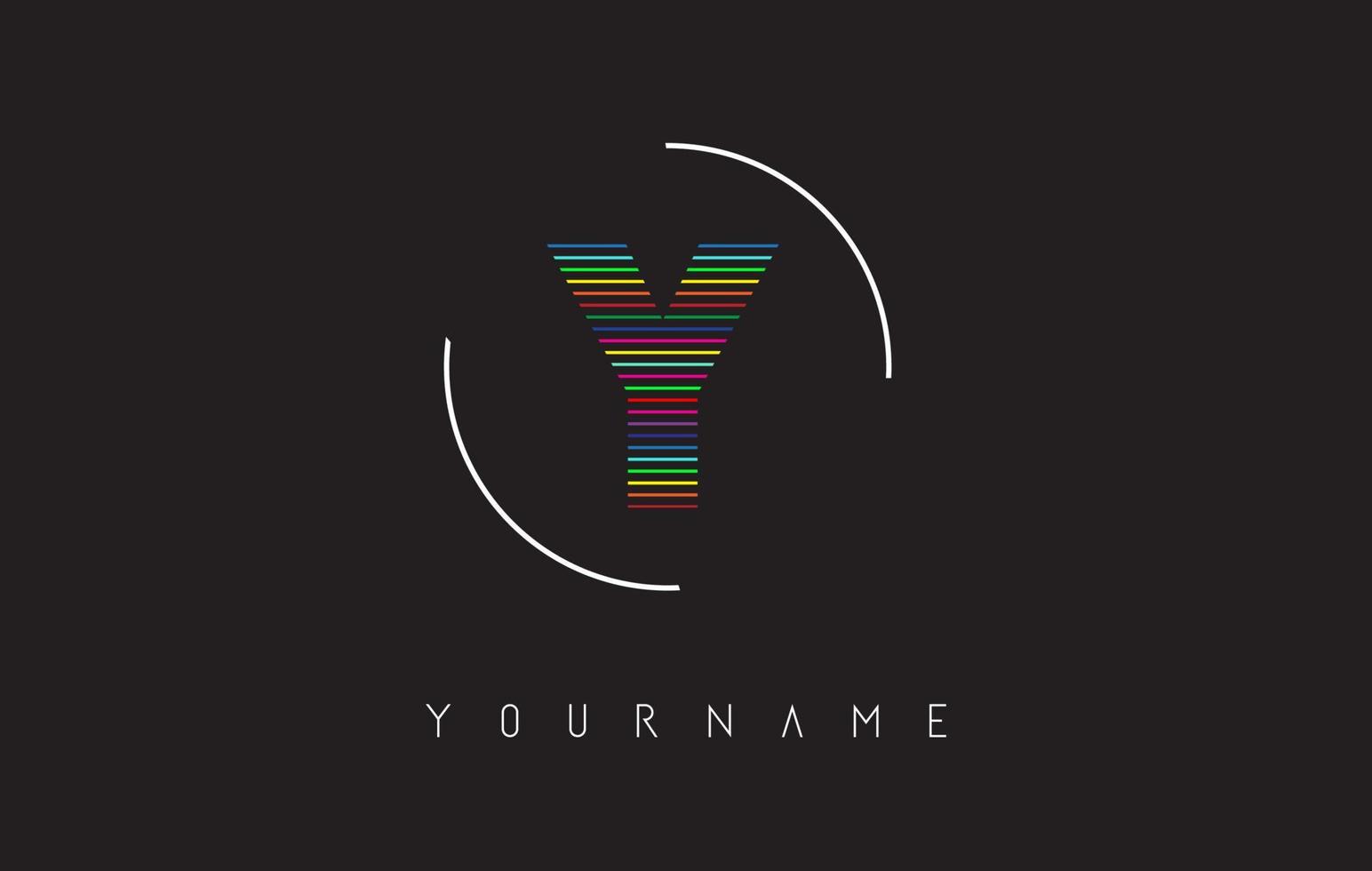 Y Letter logo design with bright and bold rainbow lines and rounded frame. vector