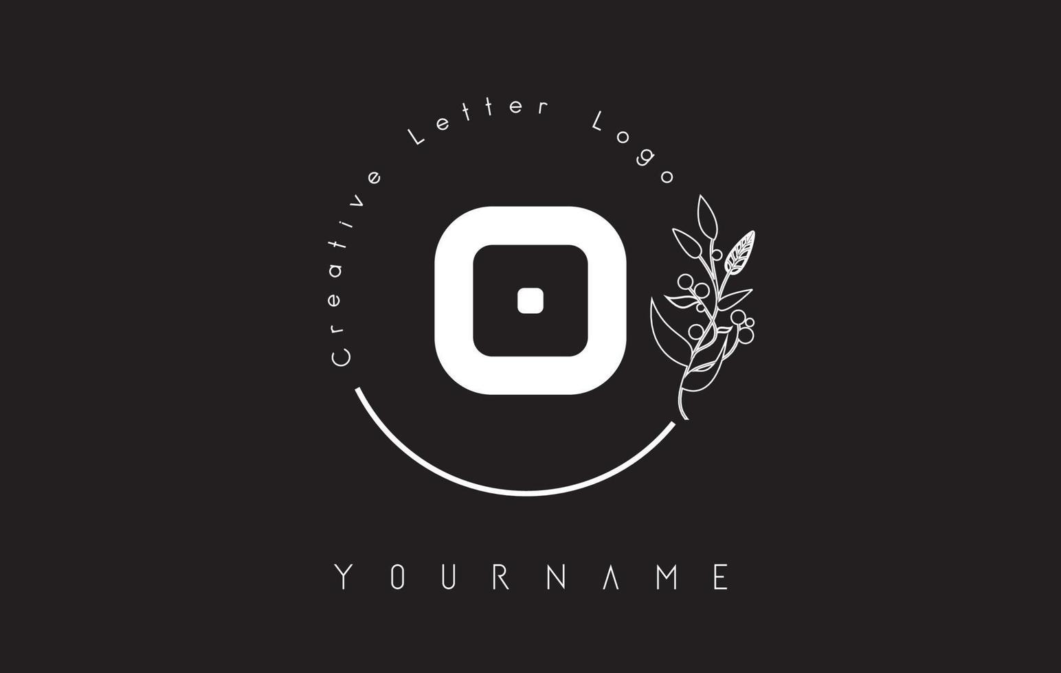Creative initial letter O logo with lettering circle hand drawn flower element and leaf. vector