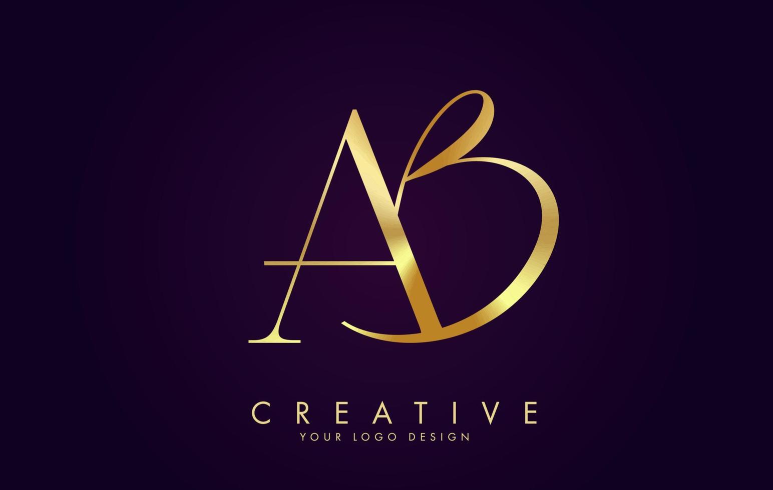 Golden Luxury AB A B Letters Logo Design with two different fonts and golden texture. vector