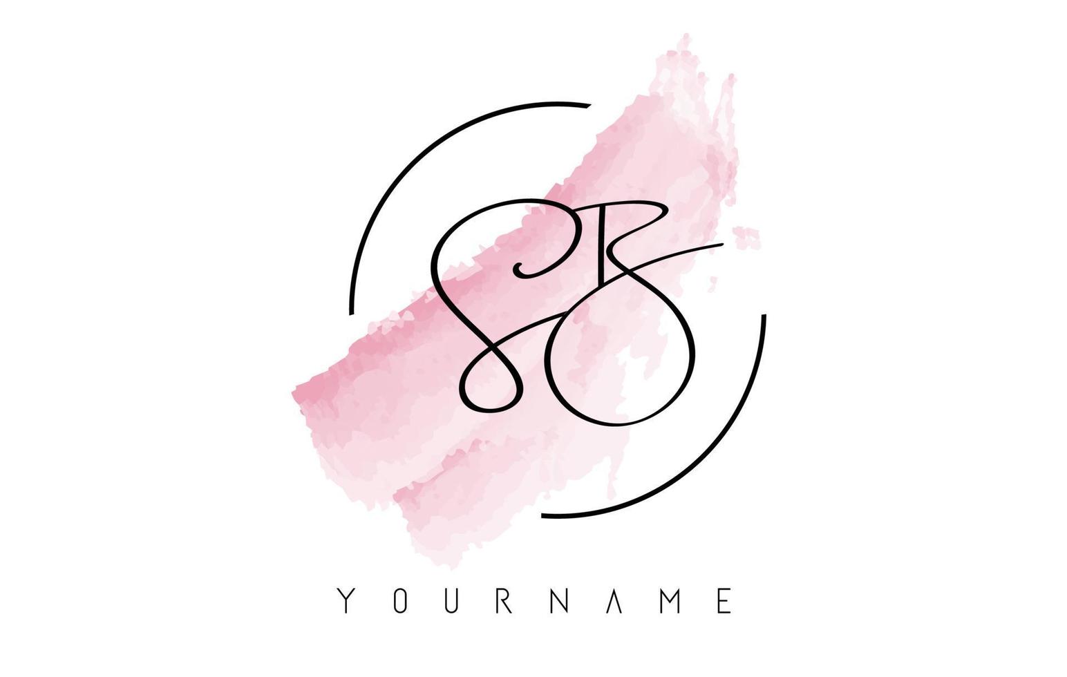 Handwritten SB S B Letters Logo with Pink Pastel Watercolor Brush Stroke Concept. vector