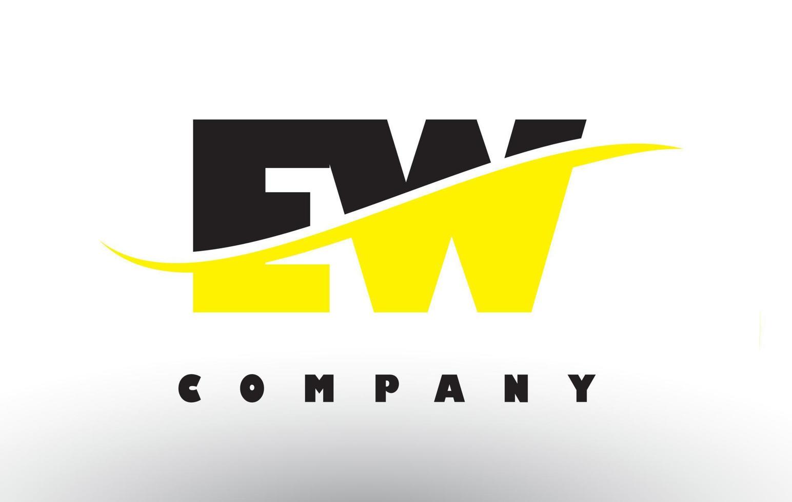 Logotipo de letra ew ew en negro y amarillo con swoosh. vector