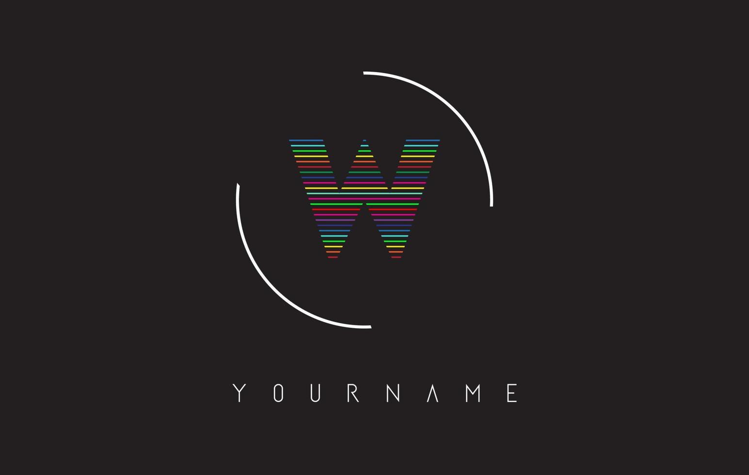 W Letter logo design with bright and bold rainbow lines and rounded frame. vector