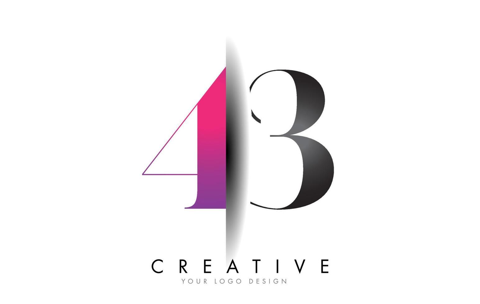 43 4 3 logotipo de número gris y rosa con vector de corte de sombra creativa.