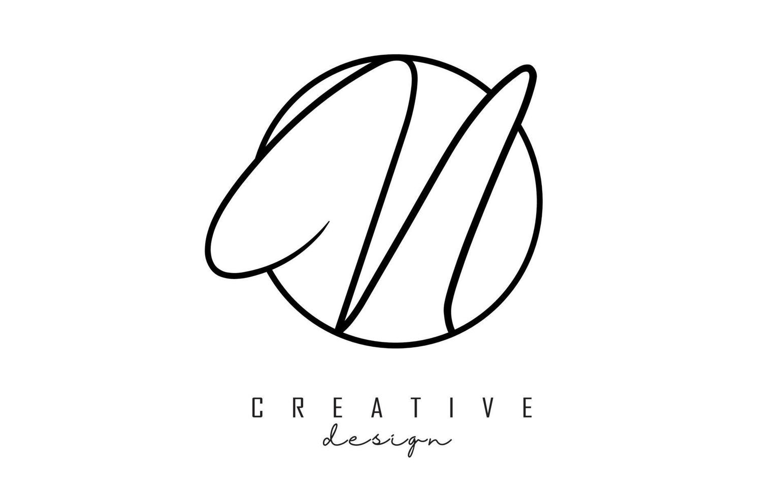 Handwriting letters N logo design with simple circle vector illustration.