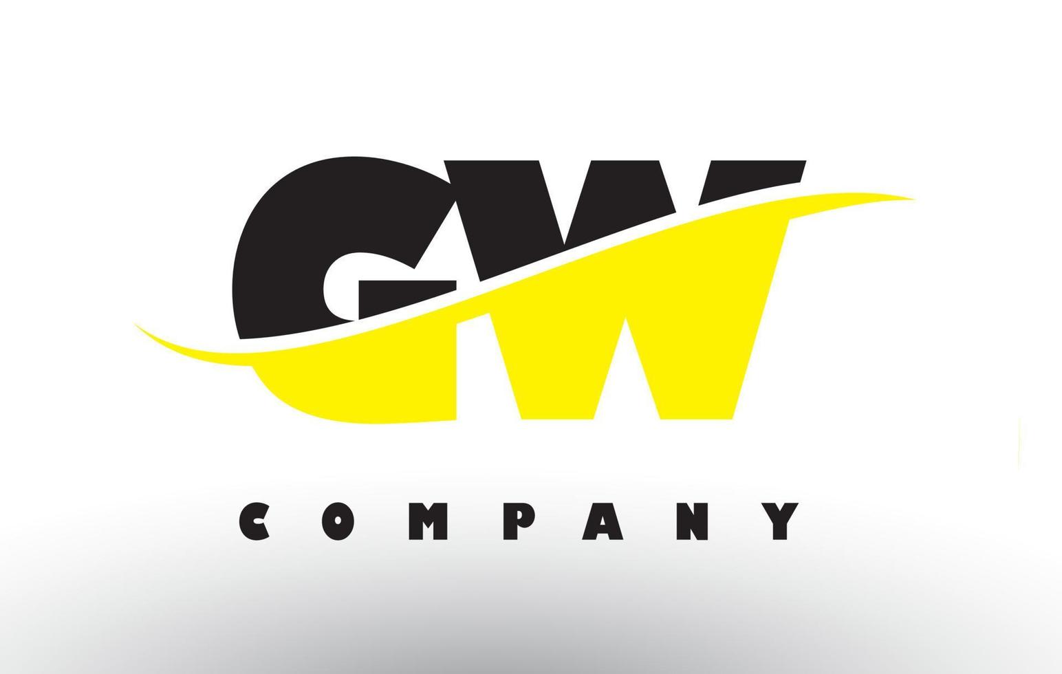 Logotipo de letra gw gw en negro y amarillo con swoosh. vector