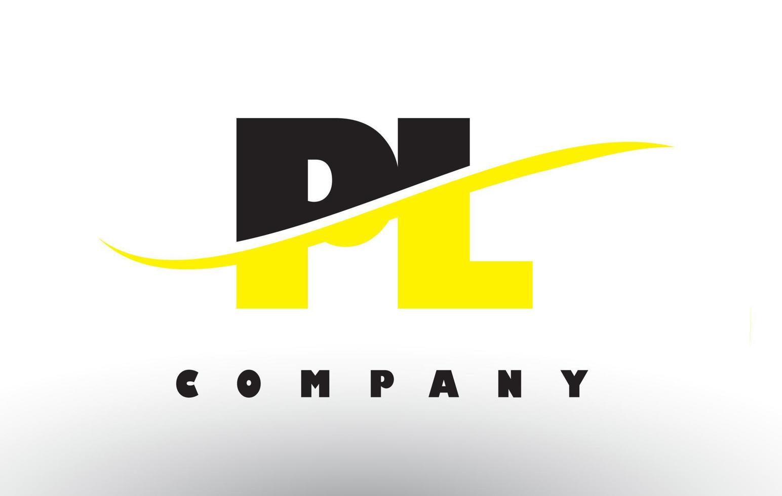 pl pl logo de letra negro y amarillo con swoosh. vector