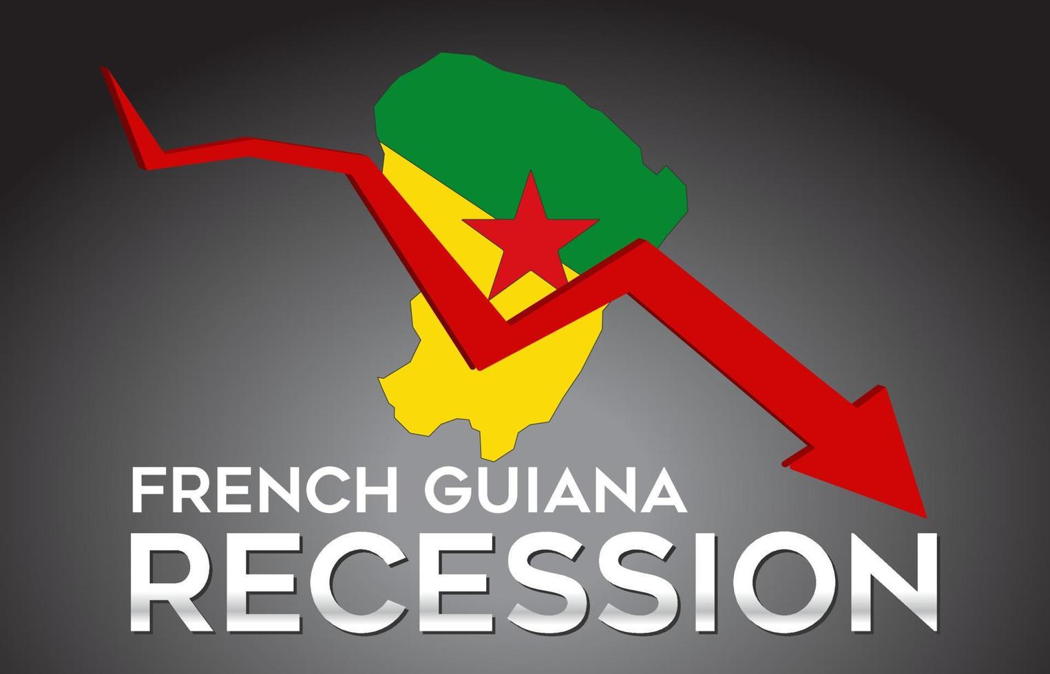 Mapa del concepto creativo de la crisis económica de la recesión de la guayana francesa con la flecha del desplome económico. vector