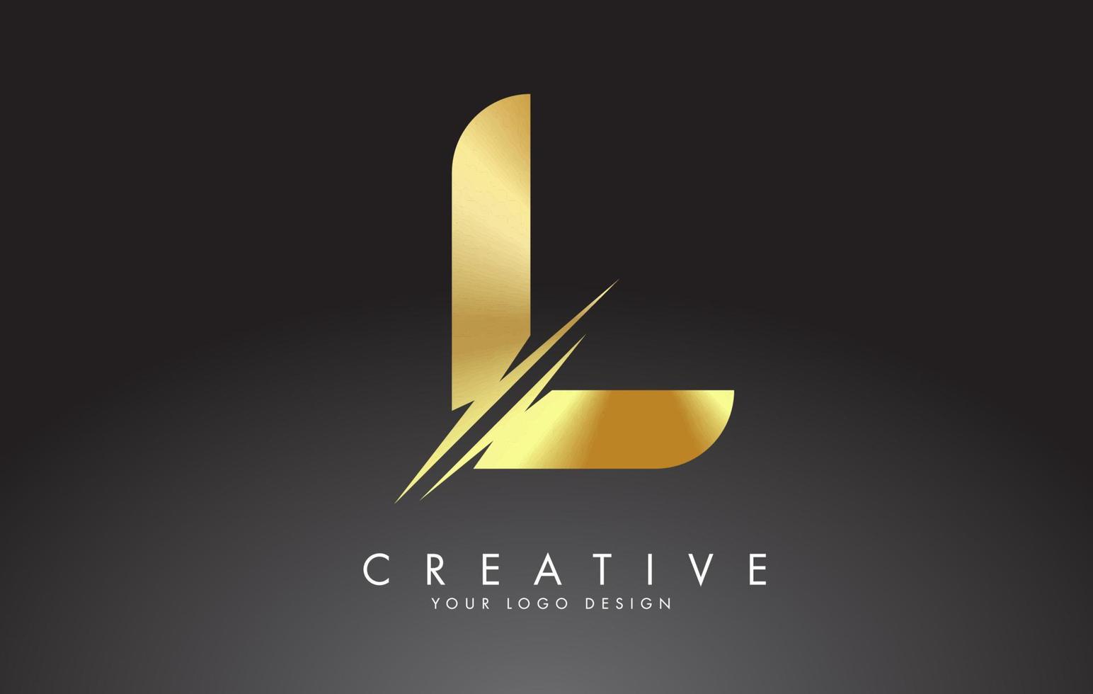 Golden L letter logo design with creative cuts. vector