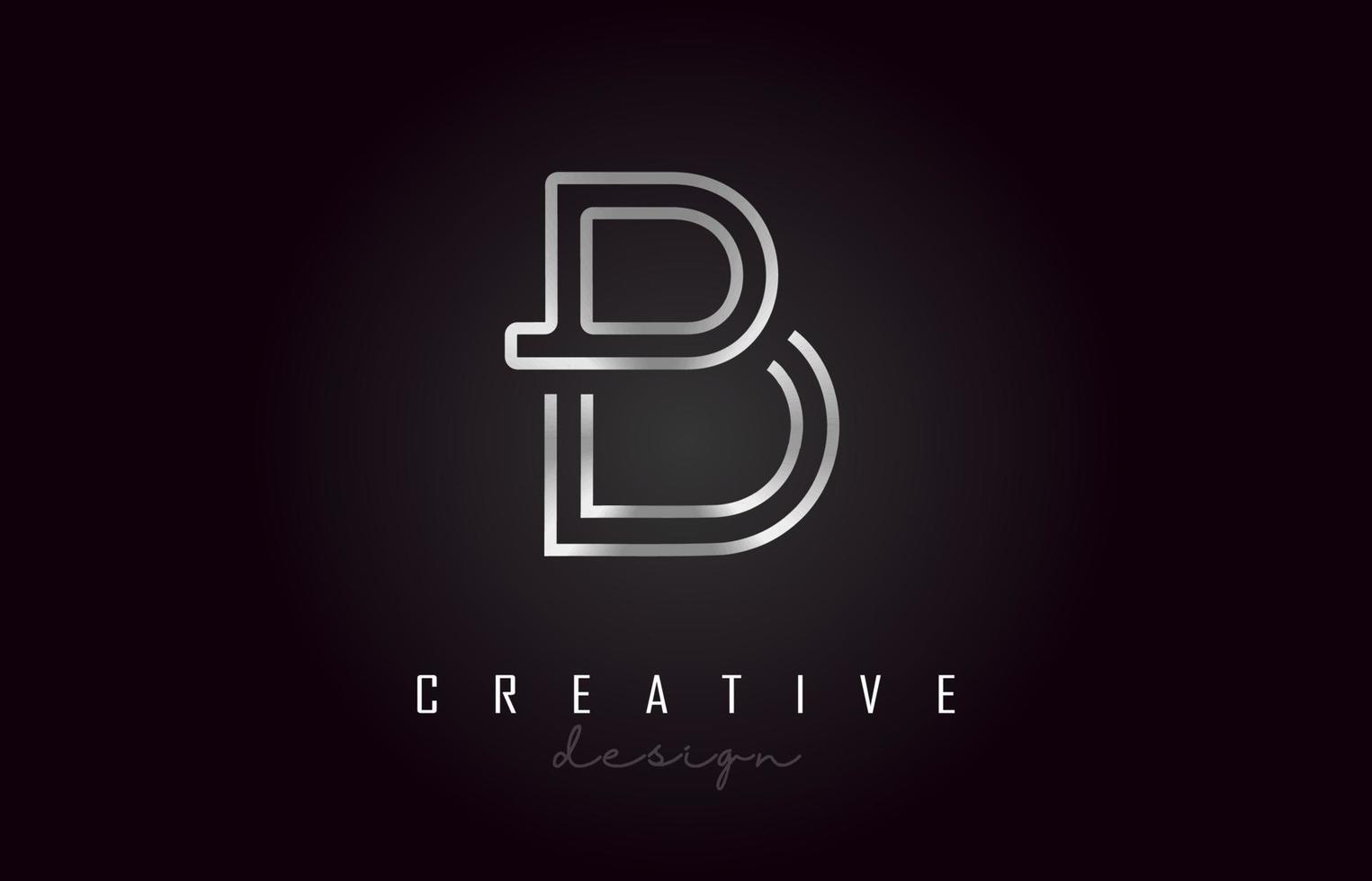 B diseño de vector de monograma de logotipo de letra plateada. icono de letra de metal plateado creativo b